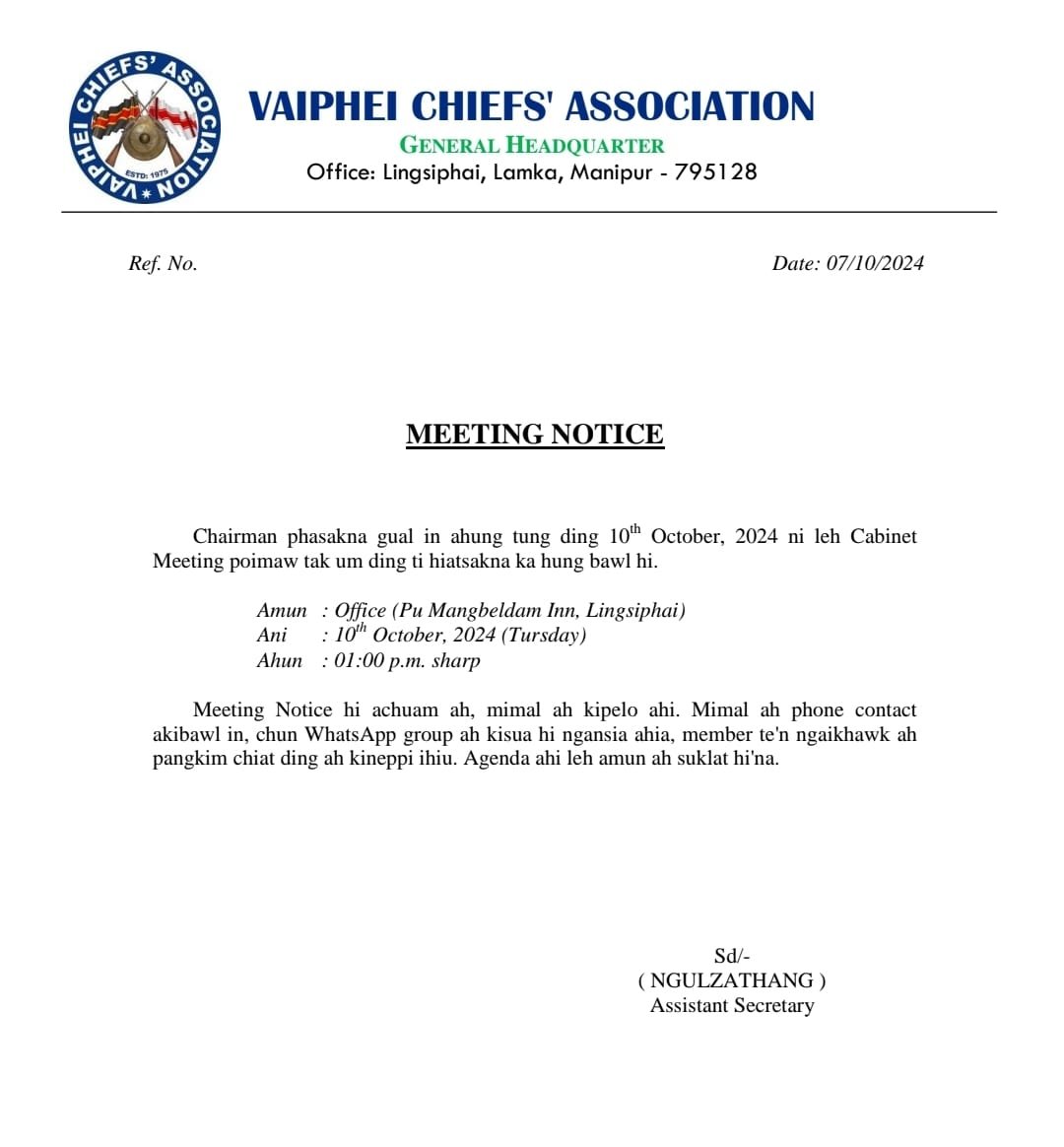 VAIPHEI CHIEF ASSOCIATION 2024 | MEETING NOTICE